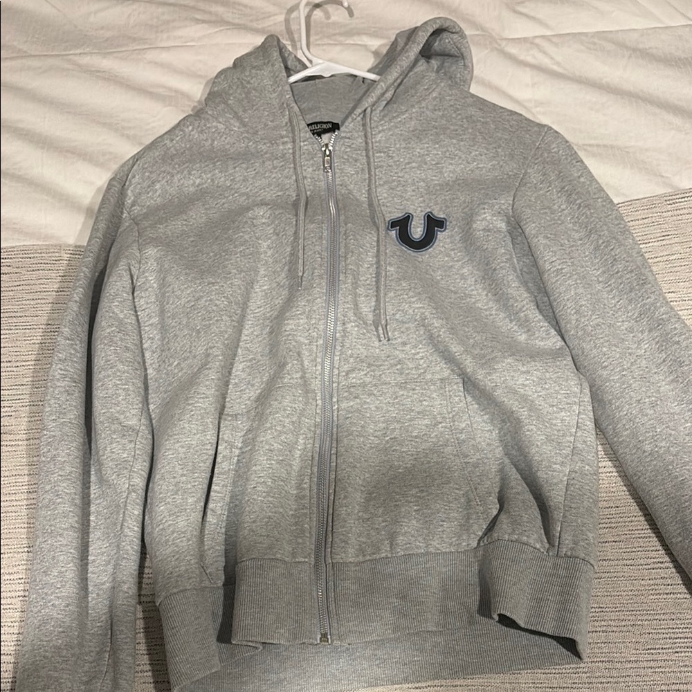 True Religion Men Gray Zip-Up Hoodie